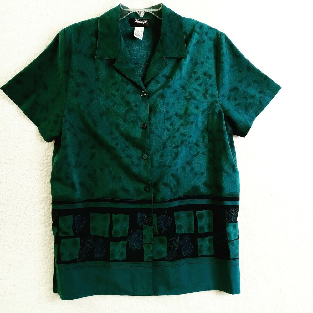 Radcliffe Shirt Womens Large Button Up Green Floral Short Sleeve